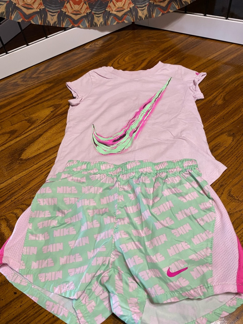 4 Nike Girls' Active Shorts & Tees Sets - Pink, Coral, Blue, Gray, Black - Picture 10 of 14